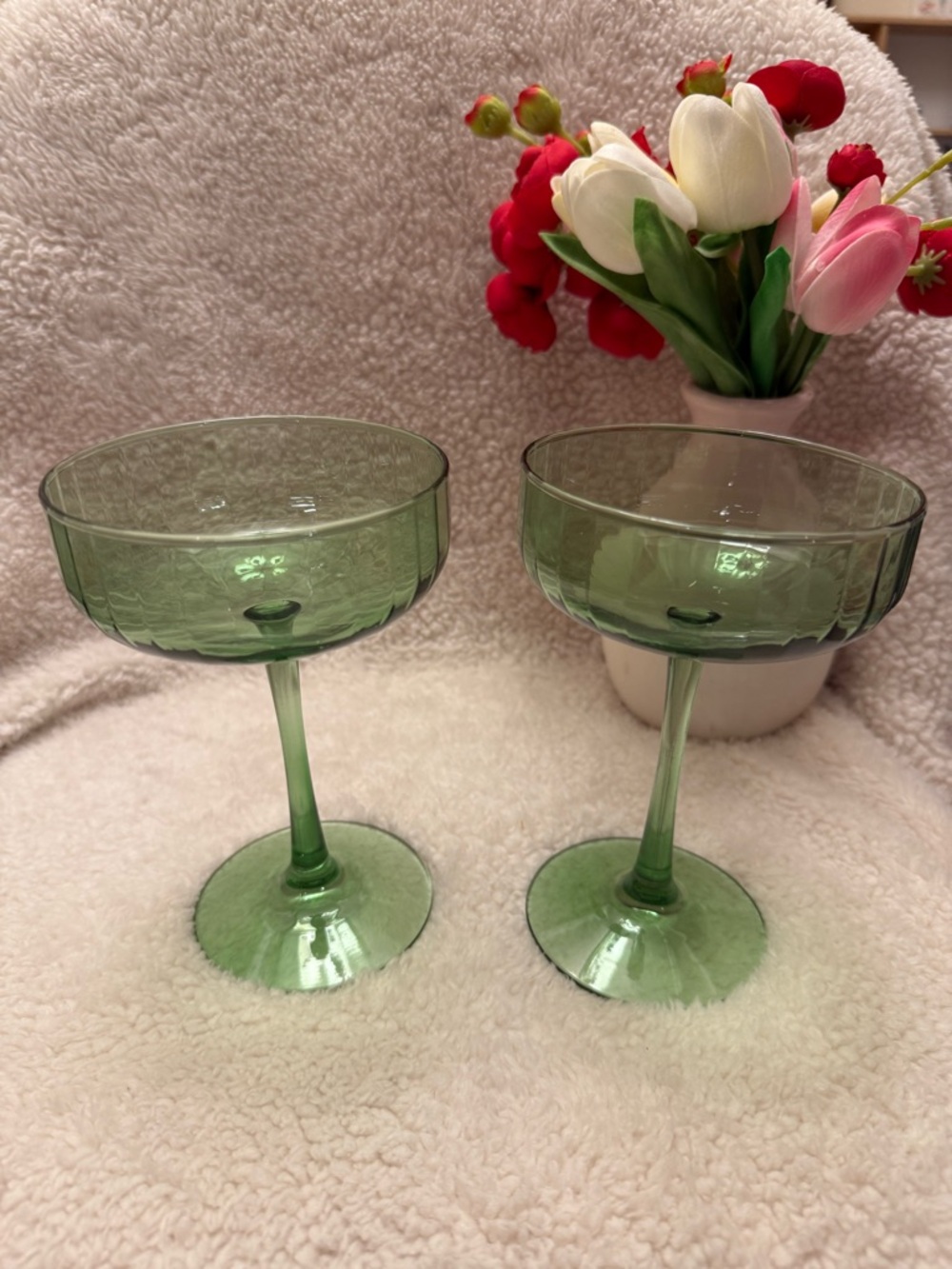 Roundhouse Coupe Glass - Set of 2 Green Vintage-Style Glass Coupe - Home Dining